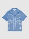 Reiss Airforce Blue Towelling Palm-embroidered Shirt