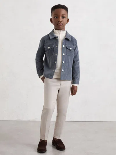 Reiss Babies' Airforce Blue Velvet Press-stud Overshirt