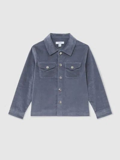 Reiss Kids'  Airforce Blue Vendetta 13-14 Yrs Velvet Press-stud Overshirt