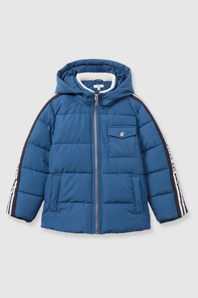 Reiss Airforce Blue Fleece Collar Quilted Shell Jacket