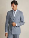 Reiss Airforce Blue Warner Db Slim-fit Linen Double-breasted Suit Blazer In Blue