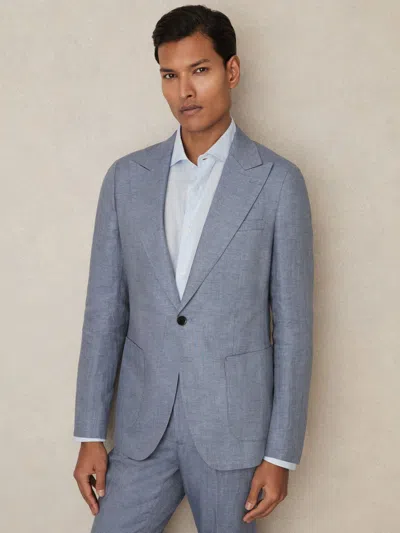 REISS REISS AIRFORCE BLUE WARNER LINEN SINGLE-BREASTED SUIT BLAZER SLIM-FIT
