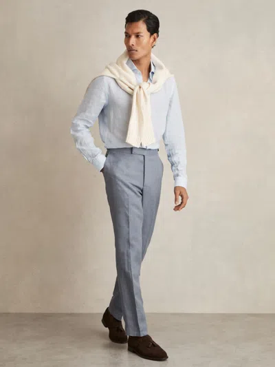REISS REISS AIRFORCE BLUE WARNER LINEN SLIM-FIT SUIT TROUSERS