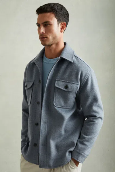REISS AIRFORCE BLUE LIAM WOOL-BLEND MELTON OVERSHIRT