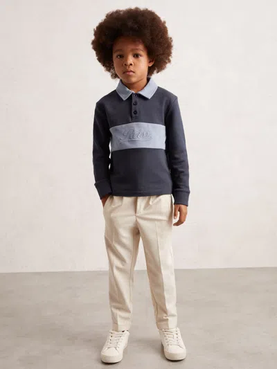 Reiss Airforce Blue/navy Blue 3-9 Yrs Cotton Logo-embroidery Rugby Polo Shirt