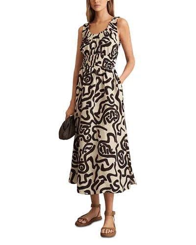 Reiss Akari Ruched Mono Print Midi Dress