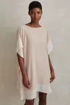 REISS ALANI - NUDE/WHITE COLOURBLOCK SIDE DRAPE TUNIC, US 10