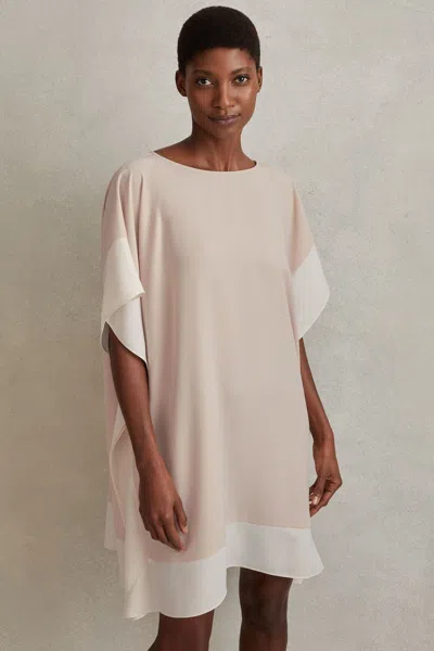 Reiss Alani - Nude/white Colourblock Side Drape Tunic, Us 2