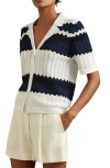 Reiss Alba Stripe Button-up Polo Sweater In Multi