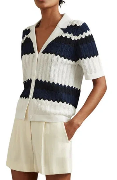 Reiss Alba Stripe Button-up Polo Sweater In Multi