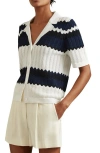 Reiss Alba Stripe Button-up Polo Sweater In Navy/white