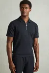 Reiss Berkley Slim Fit Quarter Zip Knit Polo Shirt In Navy