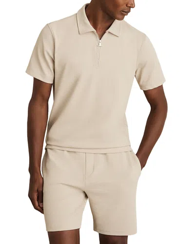 Reiss Albany Regular Fit Textured Quarter Zip Polo Shirt In Stone