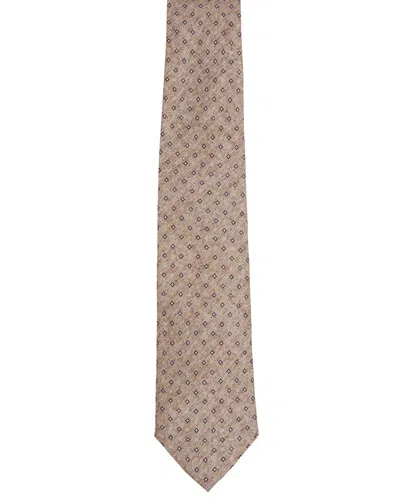 Reiss Oatmeal Silk Geometric Print Tie In Brown