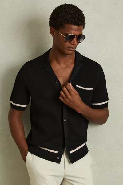 Reiss Black Albion Open-stitch Cuban Collar Shirt