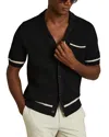 Reiss Black Open-stitch Cuban Collar Shirt In Black