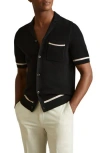Reiss Black Open-stitch Cuban Collar Shirt In Black