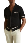 Reiss Black Open-stitch Cuban Collar Shirt In Black