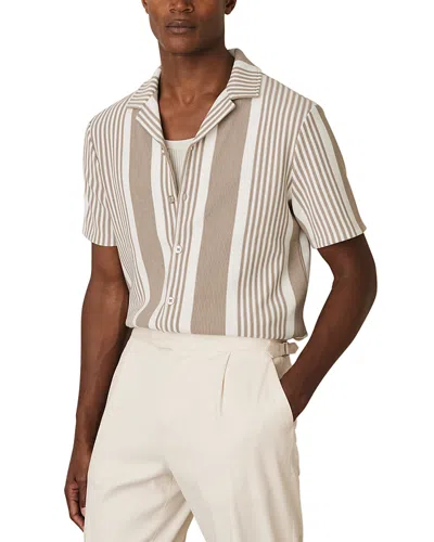 Reiss Alcazar Stripe Ribbed Cuban Shirt In Oatmeal/white