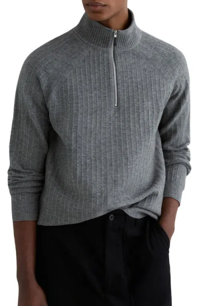 Reiss Aldershot Half Zip Funnel Textured Jumper Sweater In Gray
