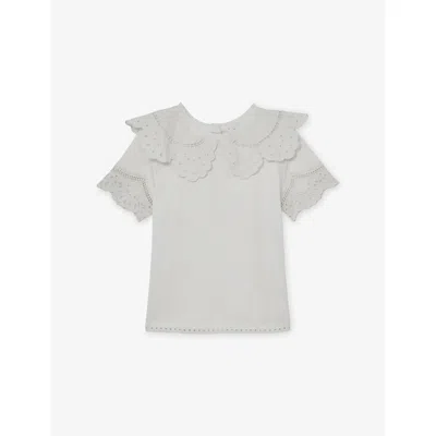 Reiss Kids' Ivory Alessia Broderie-anglaise Cotton Top 9-13 In White