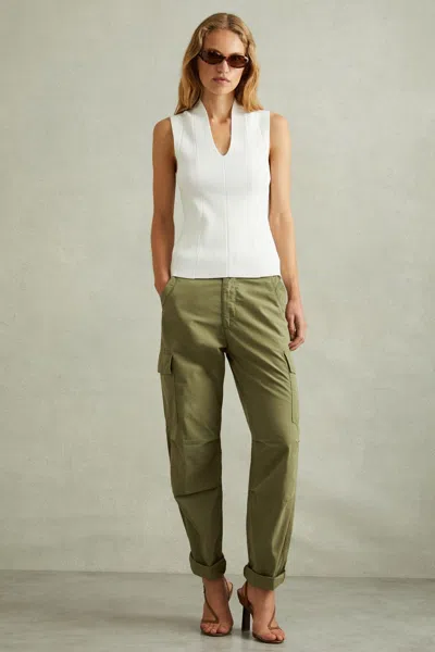 Reiss Alessio - Khaki Tapered Drawstring Cotton Combat Trousers, Us 4
