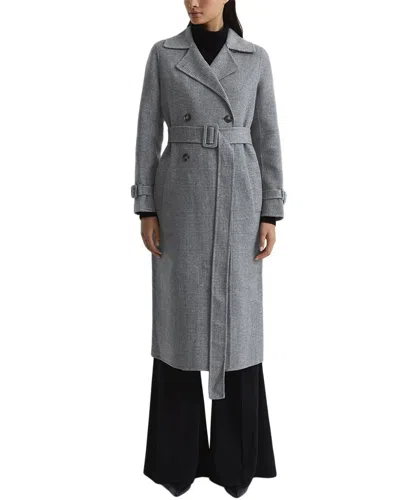 Reiss Alexa Belted Blind Seam Checked Wool-blend Trench Coat In Gray