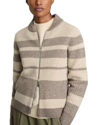 Reiss Alexa-stripe Zip Through Wool Top In Neutral