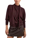 Reiss Womens Burgundy Alexis Scarf-tie Long-sleeve Draped Wool Jumper In Burgundy