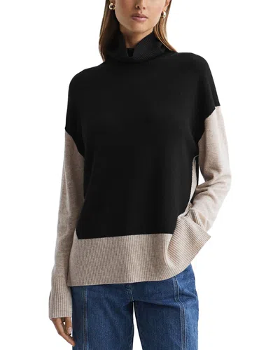 Reiss Alexis Wool & Cashmere-blend Knitted Roll Neck Top In Black