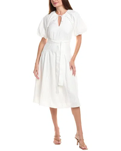 Reiss Alice Linen-blend Puff Sleeve Dress In White