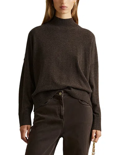 Reiss Alicia Knitted Funnel Neck Wool-blend Top In Brown