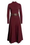 Reiss Alicia Long Sleeve Belted Sweater Dress In Burgundy