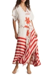 Reiss Womens Ivory Red Alicia Floral Stripe-print Woven Maxi Dress In Ivory/red