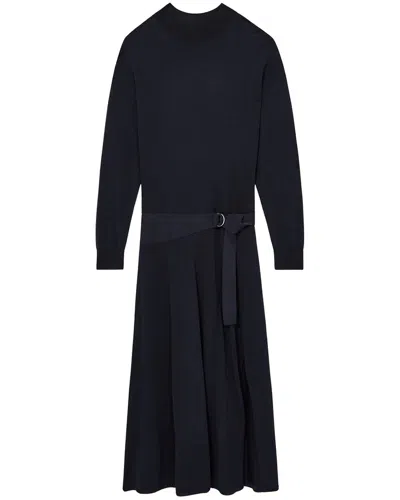 Reiss Alina Belted Knit Woven Maxi Dress In Blue