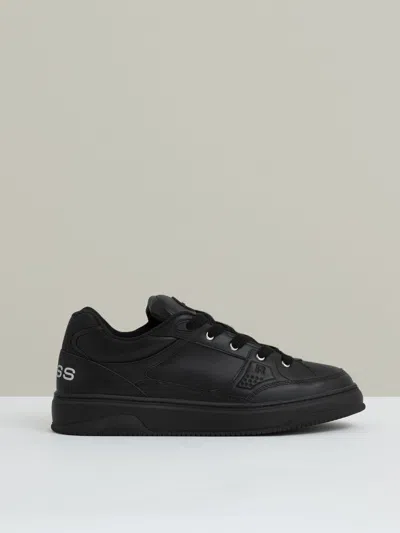 Reiss All Black Panelled Leather Trainers