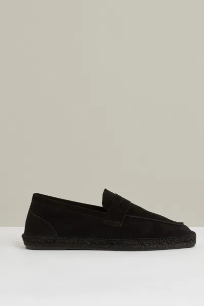 Reiss All Black Suede Penny-strap Espadrilles