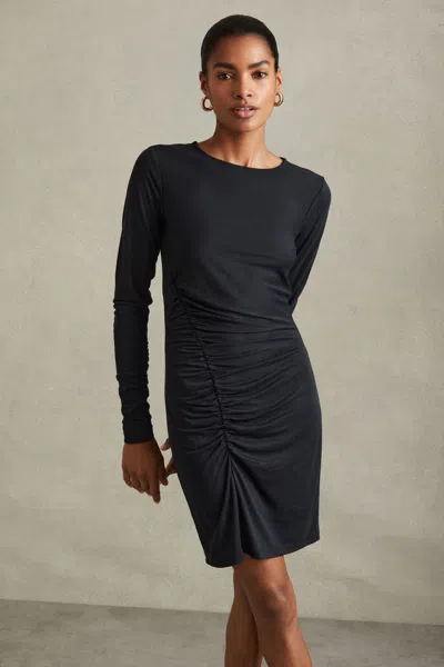 Reiss Allie - Charcoal Ruched Jersey Mini Dress, Xs