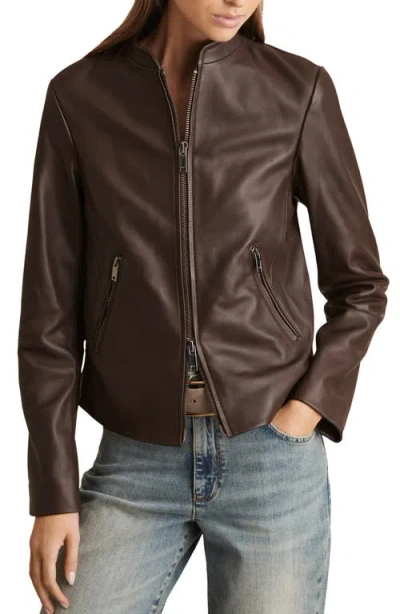 Reiss Womens Taupe Neutral Allie Slim-fit Leather Biker Jacket In Brown