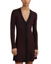 Reiss Burgundy/black Craft-stitch Rib-knit Mini Dress In Burgundy