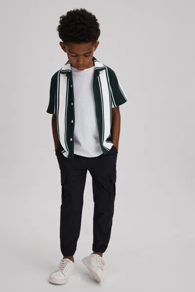 Reiss Alton - Green/white Junior Ribbed Cuban Collar Shirt, Age 8-9 Years