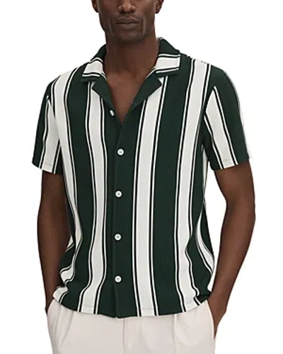 Reiss Alton - Green/white Slim Fit Ribbed Cuban Collar Shirt, S