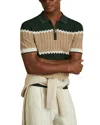 Reiss Forest Green/light Camel Alton Knitted Zig-zag Half-zip Polo Shirt In Forest Green