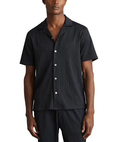 Reiss Alvar Wave Jacquard Cuban Shirt In Navy