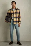 Reiss Amber Orange Brushed Wool-blend Check Overshirt In Amber Orange