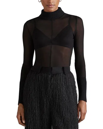 Reiss Amber Sheer Knit Jersey Top In Black