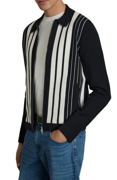 Reiss Ambient Stripe Zip Cardigan In Navy/white
