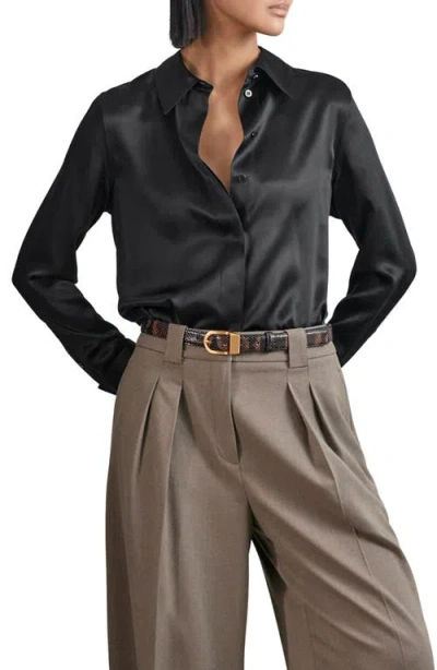 Reiss Ameira Silk Button-up Shirt In Black