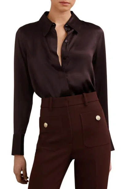 Reiss Ameira Silk Button-up Shirt In Burgundy