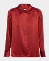 Reiss Ameira Silk Satin Button-front Shirt In Red